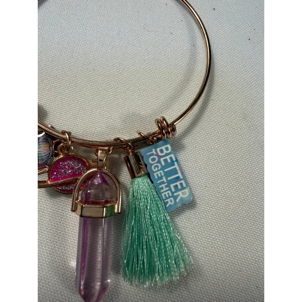 LOL Surprise‎ Rose Gold Tone Charm Bangle Planet Tassel Crystal Point